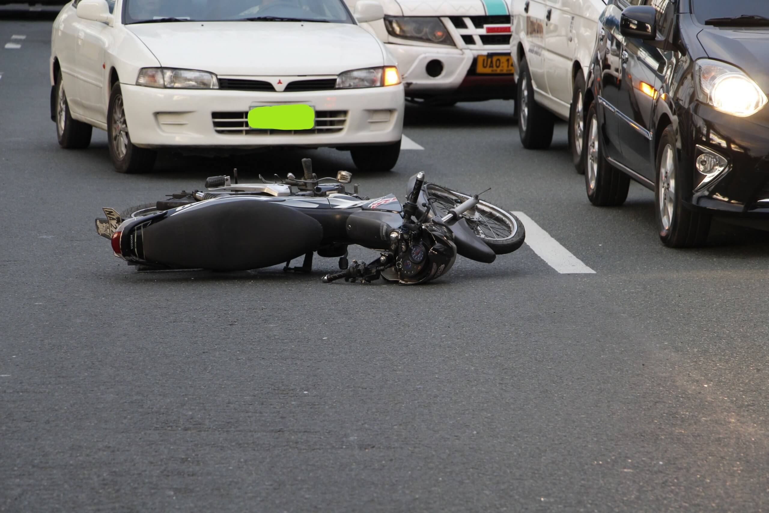 motorcycle accident in a high trafic